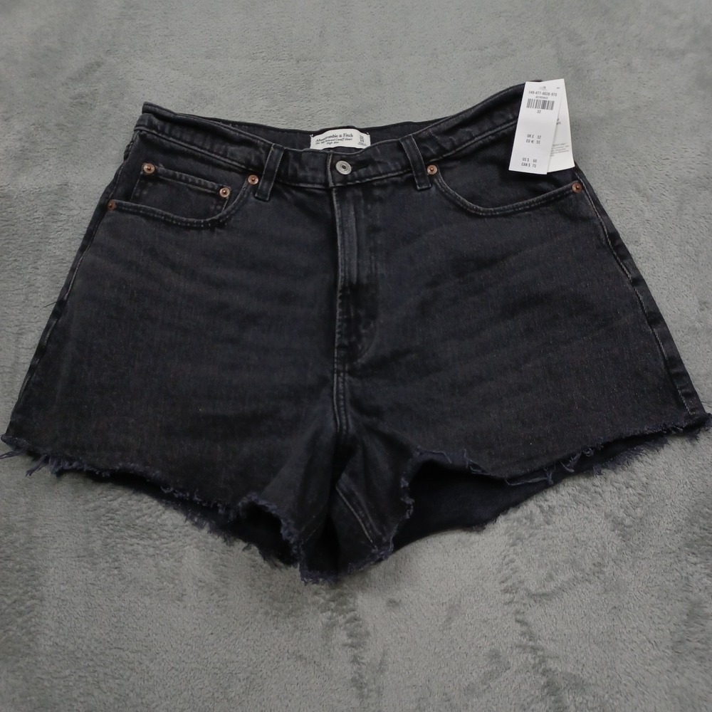 Abercrombie Fitch Shorts Womens 31 Black Denim Relaxed Cutoff High Rise NWT